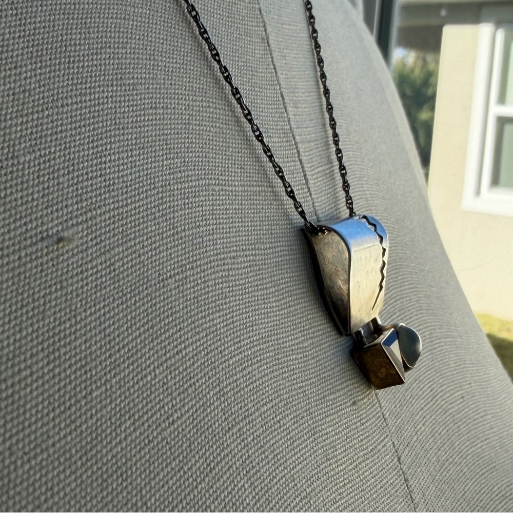 WRE Vintage Artisan Abstract Modernist Amethyst White Stone 925 Pendant Necklace - Picture 13 of 15